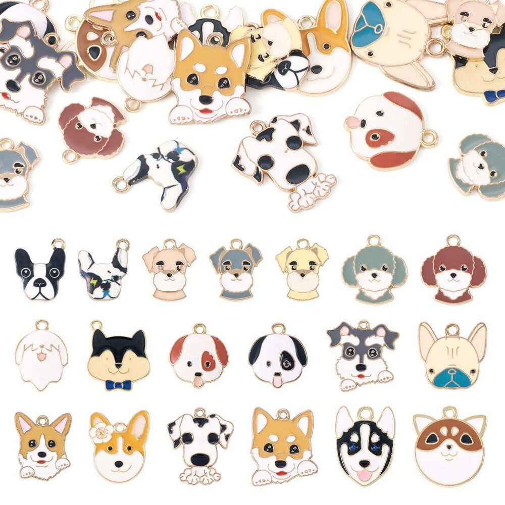 5949 19 Pcs Enamel Dog Charms Assorted Alloy Enamel Pendants Golden Cute